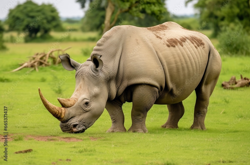 Obraz premium White Rhino grazing.