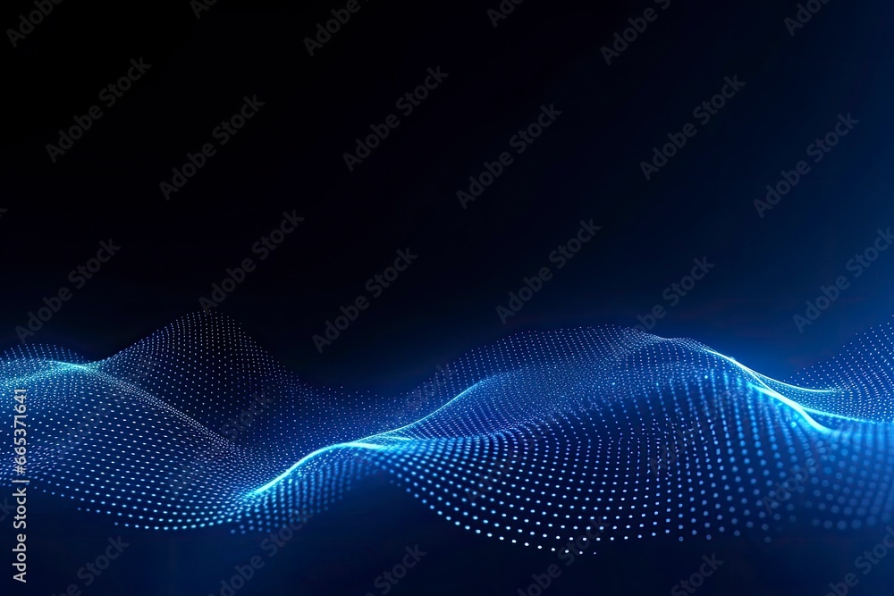 Dynamic blue particle wave. Abstract sound visualization. Digital structure of the wave flow of luminous particles. Dynamic blue particle wave. Abstract sound visualization. Digital structure of the wave flow of luminous particles.