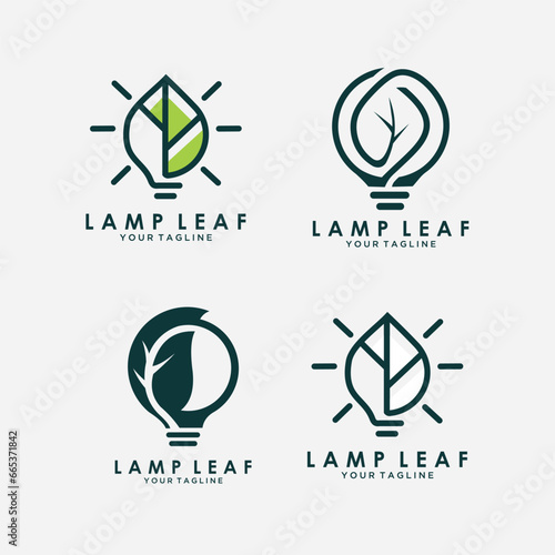 set Ecology bulb lamp with leaf logo. Energy saving lamp symbol, icon. Eco Friendly, Eco world, green leaf, energy saving lamp symbol.
