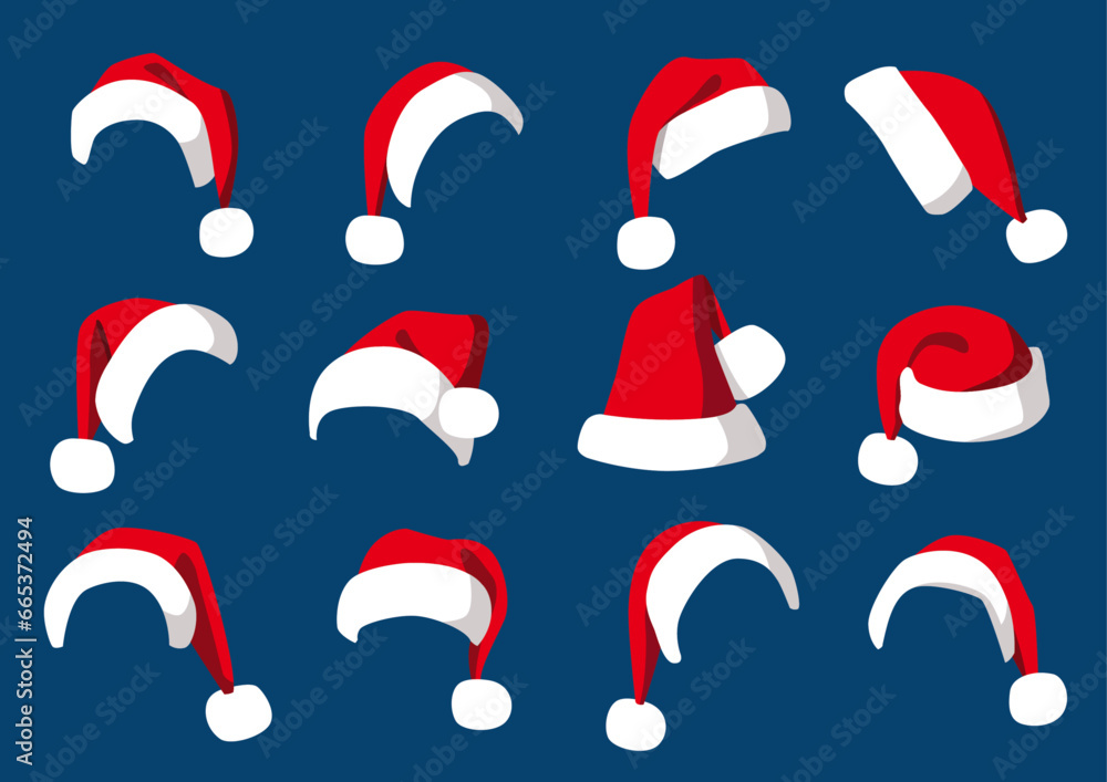Hat santa christmas set decorations and design isolated on blue background illustration vector
Hat santa christmas set decorations and design isolated on blue background illustration vector