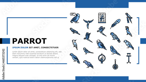 parrot bird blue animal tropical landing web page vector. macaw blue, yellow wildlife, nature feather, red bright, wing wild, ara parrot bird blue animal tropical Illustration