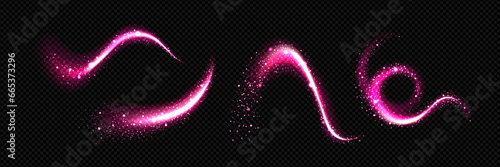 Pink light trails with the effect of dust , black illustrated background 