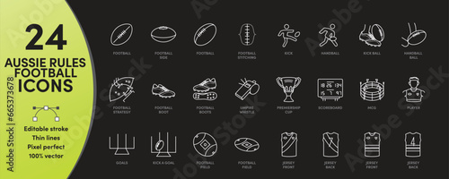 Aussie Rules Football Icon Set with editable stroke. Perfect for logos, stats and infographics. Change the thickness of the line in any vector capable app. photo
