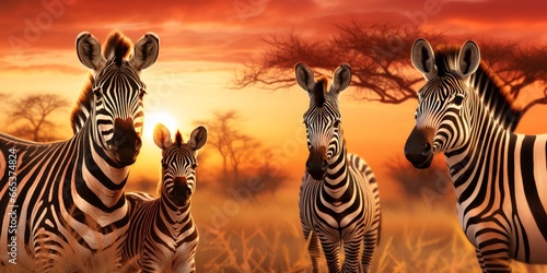 Burchell s Zebras at sunrise.