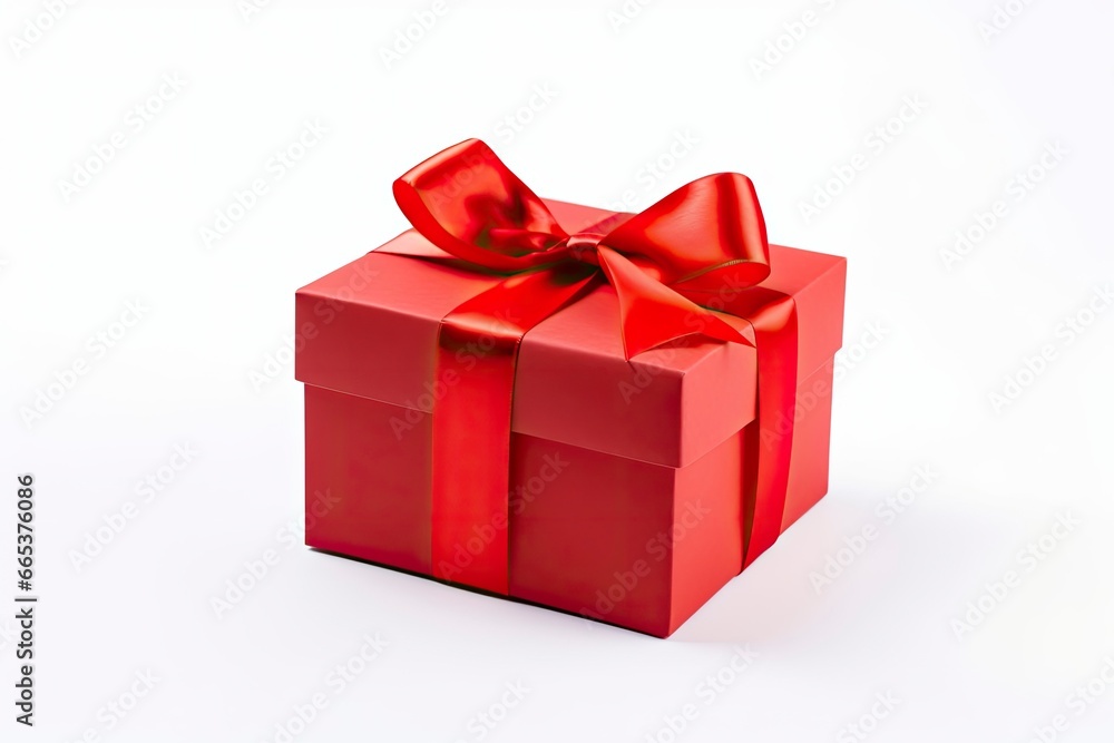 Fototapeta premium Gift box with red ribbon isolated on white background.