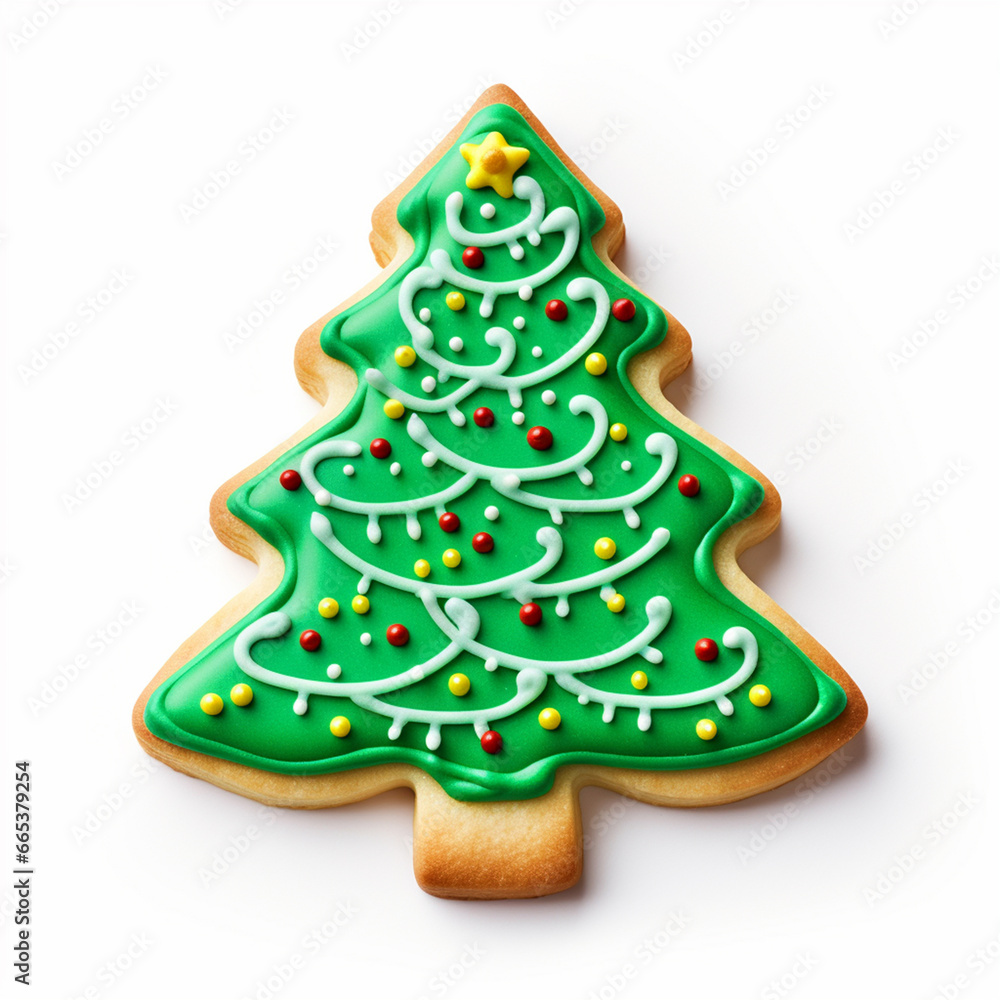 Christmas tree shaped cookie on isolated white background - ai generative
