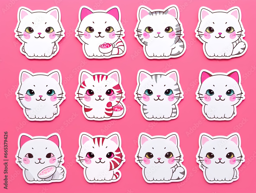 Obraz premium set pet stickers of cartoon animals, generative ai