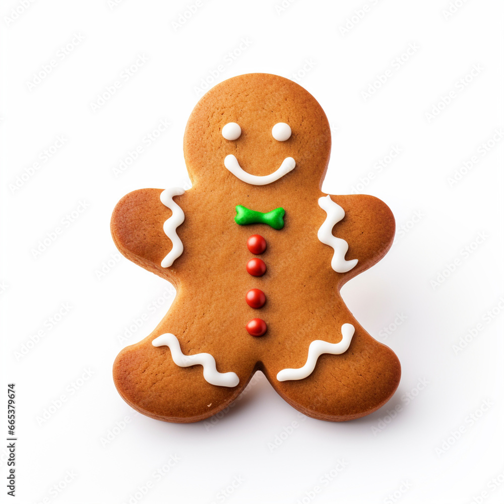 Gingerbread man shaped cookie on isolated white background - ai generative Gingerbread man shaped cookie on isolated white background - ai generative