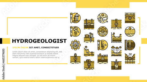 hydrogeologist industrial landing web page vector. geology industry, pipe drill, man engineering mining, geologist oil, team, data hydrogeologist industrial Illustration