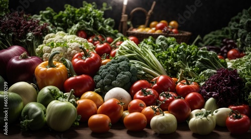Lots of vegetables on the background for banner, brochure, headline. Happy World Vegan Day © Digital AI Vault
