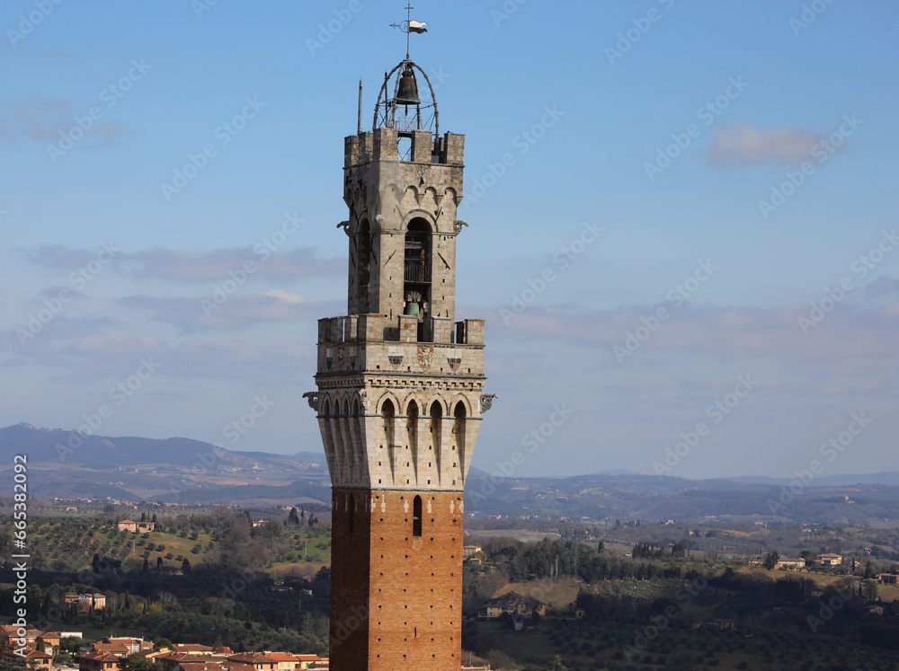 Ancient Tower of Siena City in Italy called TORRE DEL MANGIA