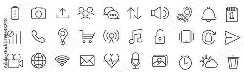 Icons are always needed. Music and image settings interface. Set of linear vector icons.