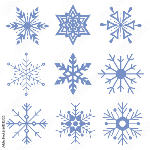 Snowflakes isolated on white background. A good element for Christmas banners  cards. Set of organic and geometric snowflakes.