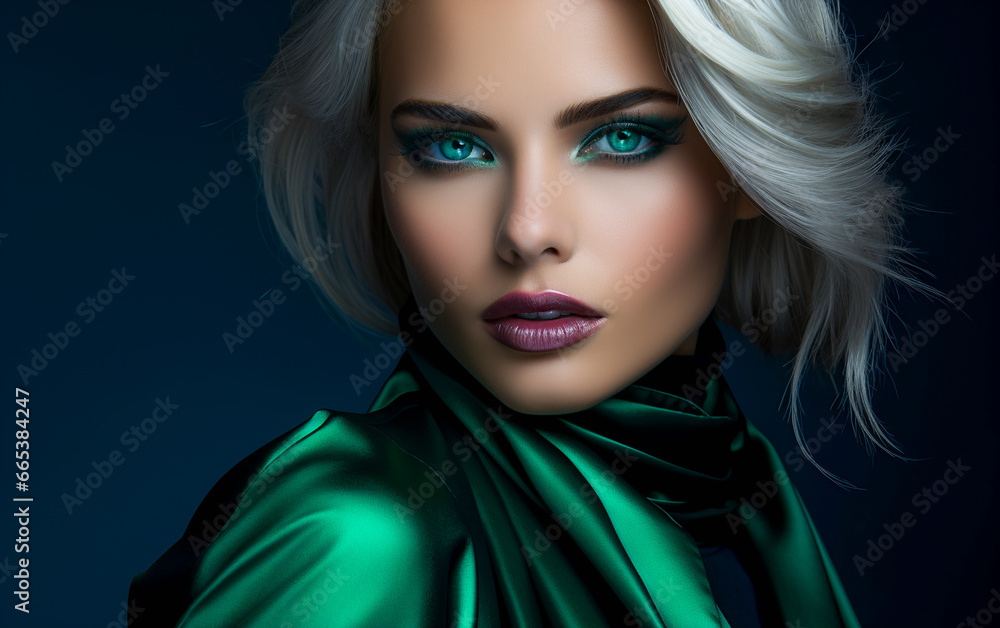 Girl in Intense Emerald Fashion. Glamour in Black and Green Girl in Intense Emerald Fashion. Glamour in Black and Green