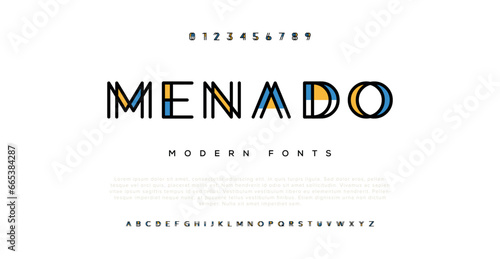 MENADO Modern abstract digital alphabet font. Minimal technology typography, Creative urban sport fashion futuristic font and with numbers. vector illustration