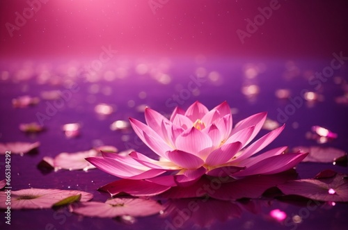 Pink lotus on purple background with bokeh lights and sparkles