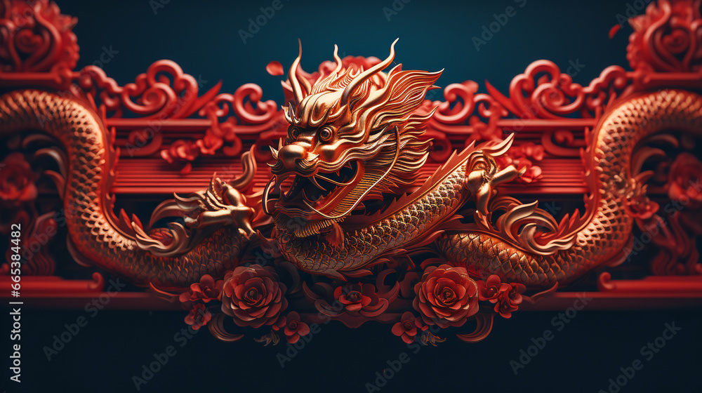 Obraz premium Golden Dragon Zodiac Symbol