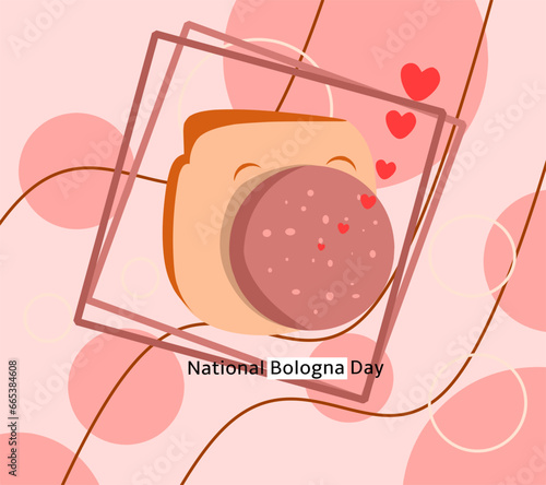 National Bologna Day, vector illustration of toast on salami
