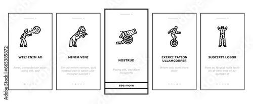 circus carnival vintage show onboarding mobile vector. retro entertainment, old festival, tent event, red amusement festive, label frame circus carnival vintage show Illustrations