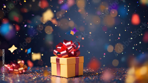 Merry New Year and Merry Christmas Colourful gift boxes with confetti flying © oldesign