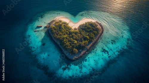 Paradise Island in the form of heart. AI Generated