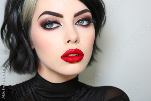 Smoky Eyes and Red Lips Revolt. Glamour with Attitude. AI Generated