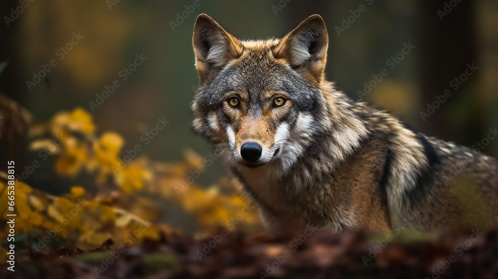 Timber Wolf in the Forest.  AI Generated