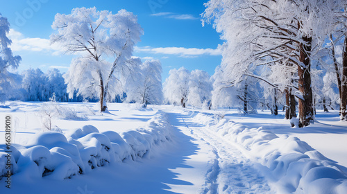 Winter landscape. Trees in the snow