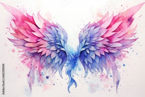 Beautiful magic watercolor blue pink wings. © MdHafizur