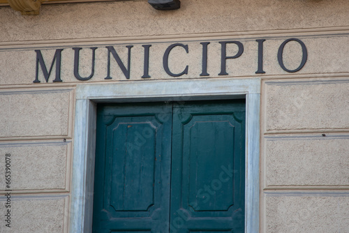 municipio italian text sign means city Hall on facade wall in Italy