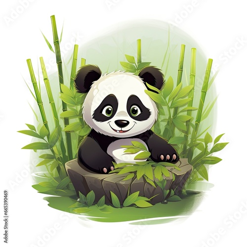 Cute panda in the middle of a bamboo forest. T-shirt design. photo