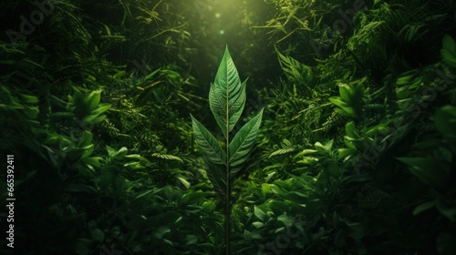Arrow covered with green plants against green background