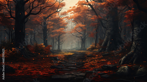 A gloomy autumn forest