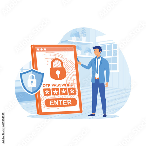 OTP One-time password for secure transaction on digital payment transaction for mobile app on smartphone screen 2-Step verification. flat vector modern illustration 