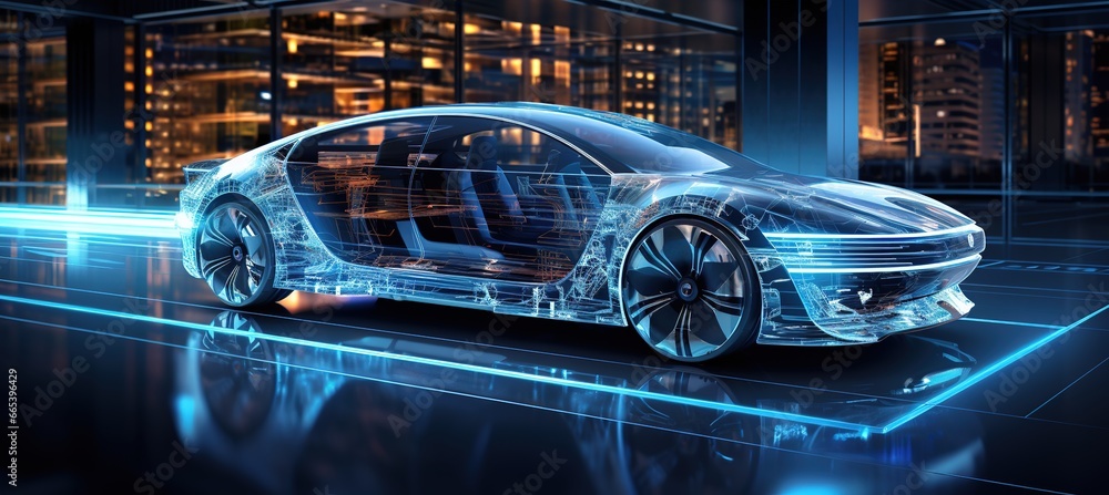 blueprint concept of autonomous car in motion  - obrazy, fototapety, plakaty 