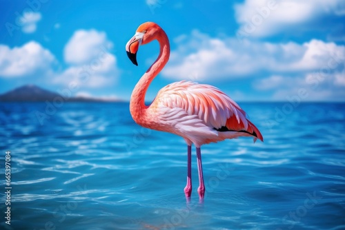 Pink Flamingo in the water.