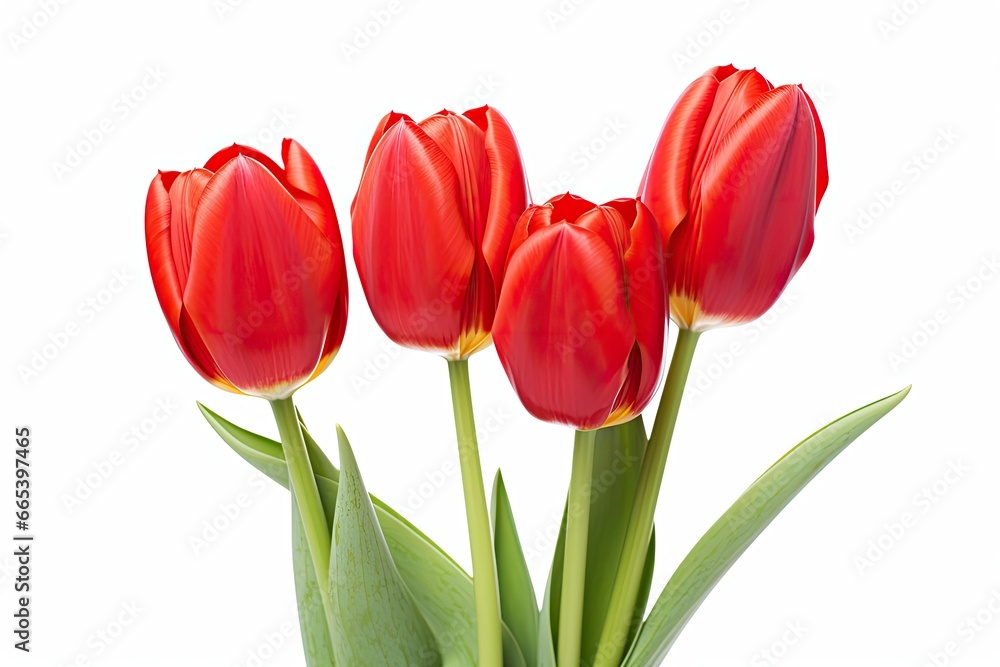 Red tulips isolated on white background.