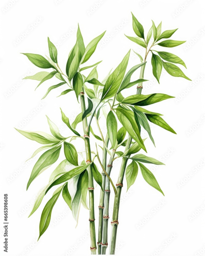 Fototapeta premium Watercolor bamboo clipart isolated on white background.