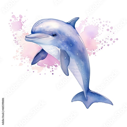 Watercolor fantasy Baby Dolphin clip art isolated white background.