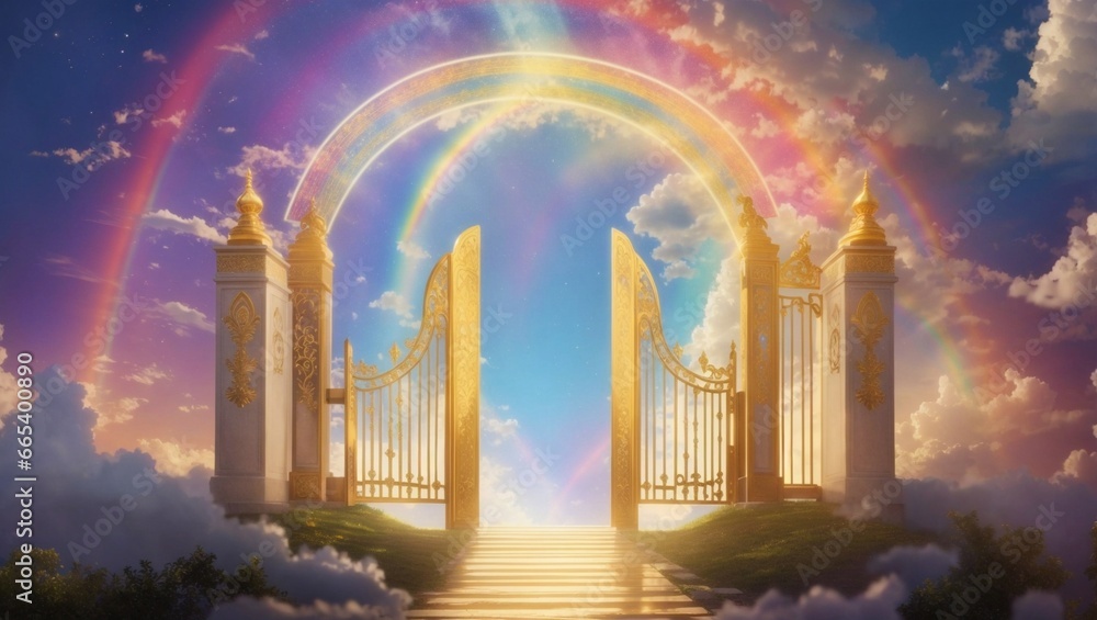 Door of heaven with rainbow colour
