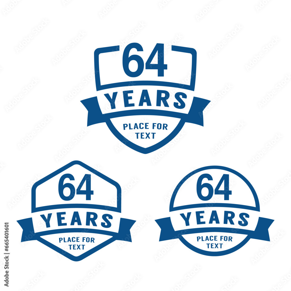 64 years anniversary celebration logotype. 64th anniversary logo collection. Set of anniversary design template. Vector illustration.