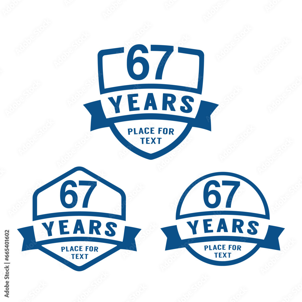 67 years anniversary celebration logotype. 67th anniversary logo collection. Set of anniversary design template. Vector illustration.