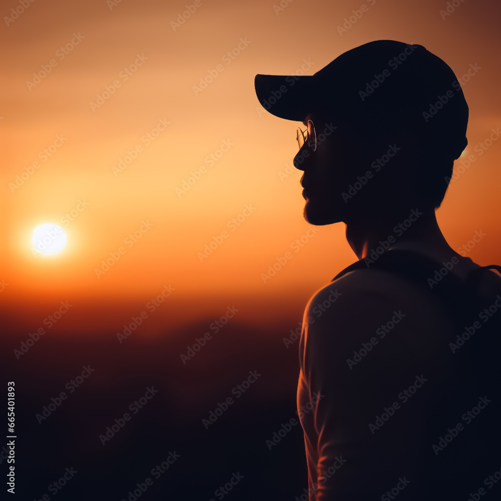 silhouette of man standing on top of mountain