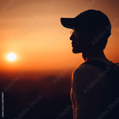 silhouette of man standing on top of mountain