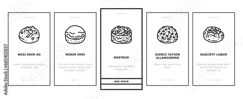 bun food meal bread onboarding mobile vector. snack fresh, fast delicious, sandwich lunch, bakery cheeseburger cuisine tasty baked bun food meal bread Illustrations