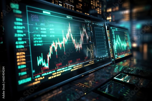 Digitally Generated Currency and Exchange Stock Chart for Finance and Economy Based Computer Software and Coding Display.