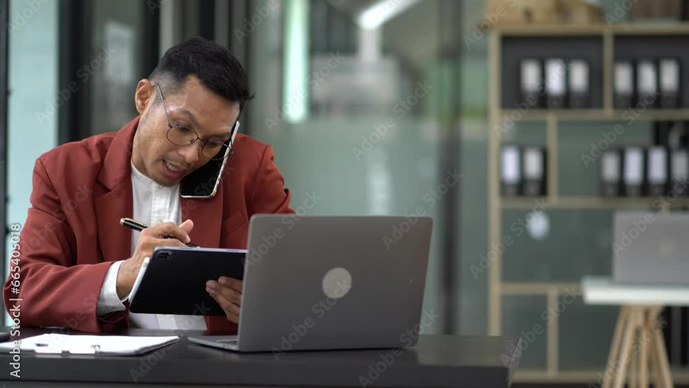 Businessman involved in cellphone call conversation giving professional consultation to client or negotiating project. Businessman involved in cellphone call conversation giving professional consultation to client or negotiating project.
