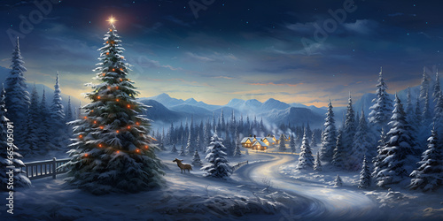 Forest of Christmas trees decorated with lights. Festive Forest: Sparkling Christmas Trees