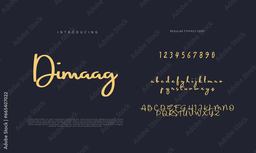 Obraz premium Handwritten Script font. Hand drawn brush style modern calligraphy cursive typeface. Hand Lettering and Custom Typography alphabet for Designs: Logo, Greeting Cards, Poster. Vector Brush type set. 
