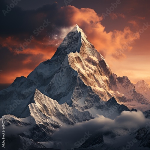 Photo of a snow covered mountain peak. Generative AI © Aditya